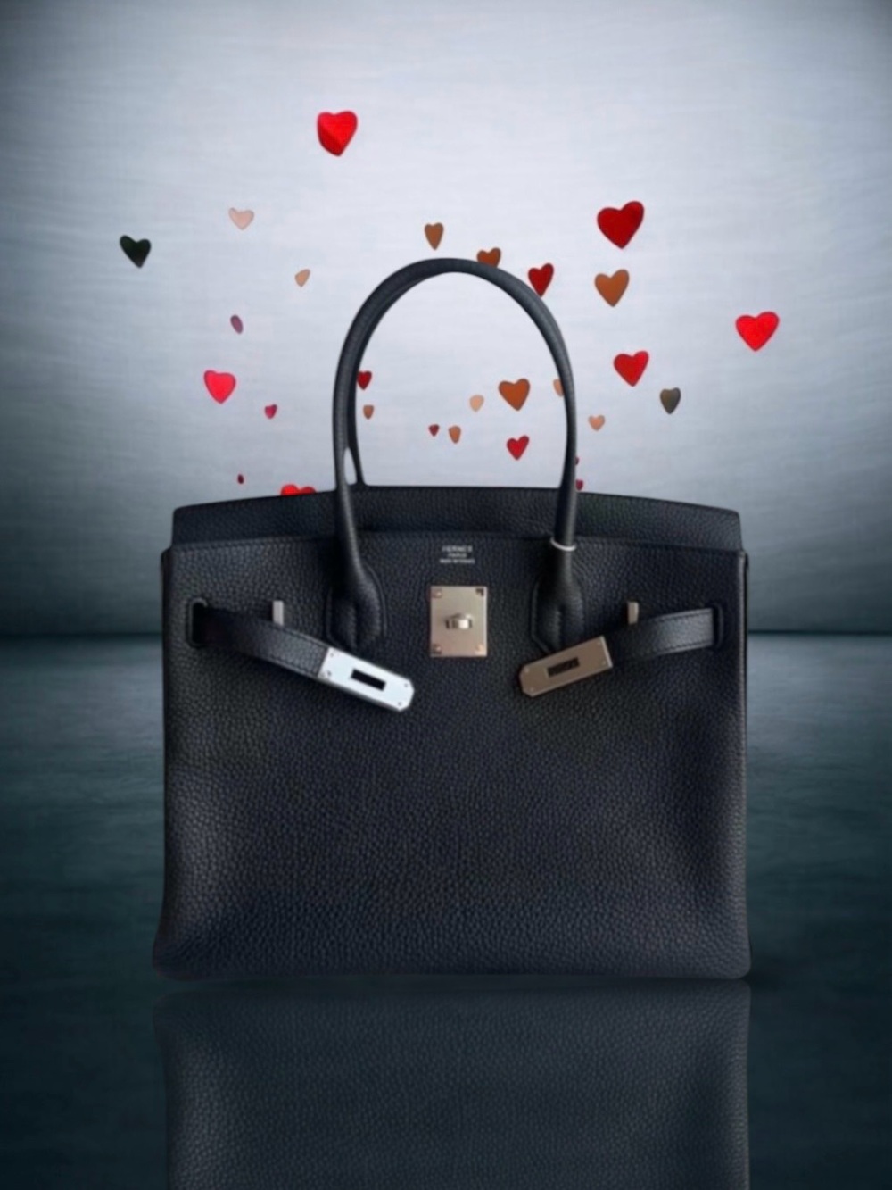 💕HERMES BIRKIN 30 Retourne BLACK / Noir (89) Togo Leather Palladium Hardware